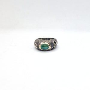 Anello con turchese, granato e smeraldo in argento 925