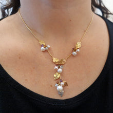Carica l&#39;immagine nel visualizzatore di Gallery, Collana in oro 18 kt con perle, acquamarina, quarzo citrino e granato
