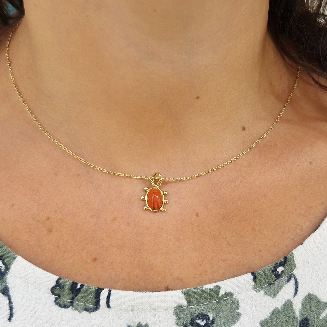 Collana coccinella corallo in oro giallo 18 kt