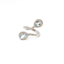 Carica l&#39;immagine nel visualizzatore di Gallery, Anello contrarié con acquamarina e diamanti in oro bianco 18 kt
