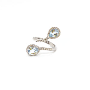 Anello contrarié con acquamarina e diamanti in oro bianco 18 kt