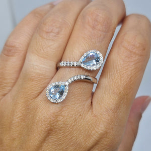 Anello contrarié con acquamarina e diamanti in oro bianco 18 kt